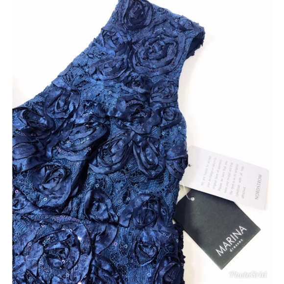 SOLD Marina Floral Applique Cap Sleeve Dress Navy - Picture 6 of 8